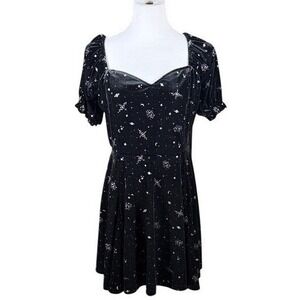 Disturbia Black Velvet Celestial Star Moon Mini Dress US 10 UK 14 AW22M261
